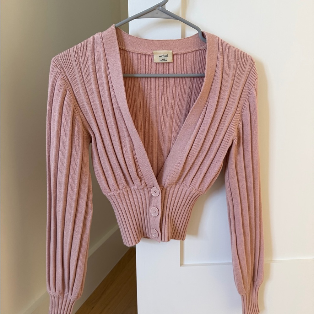 Aritzia Pink Plunge Front Cardigan